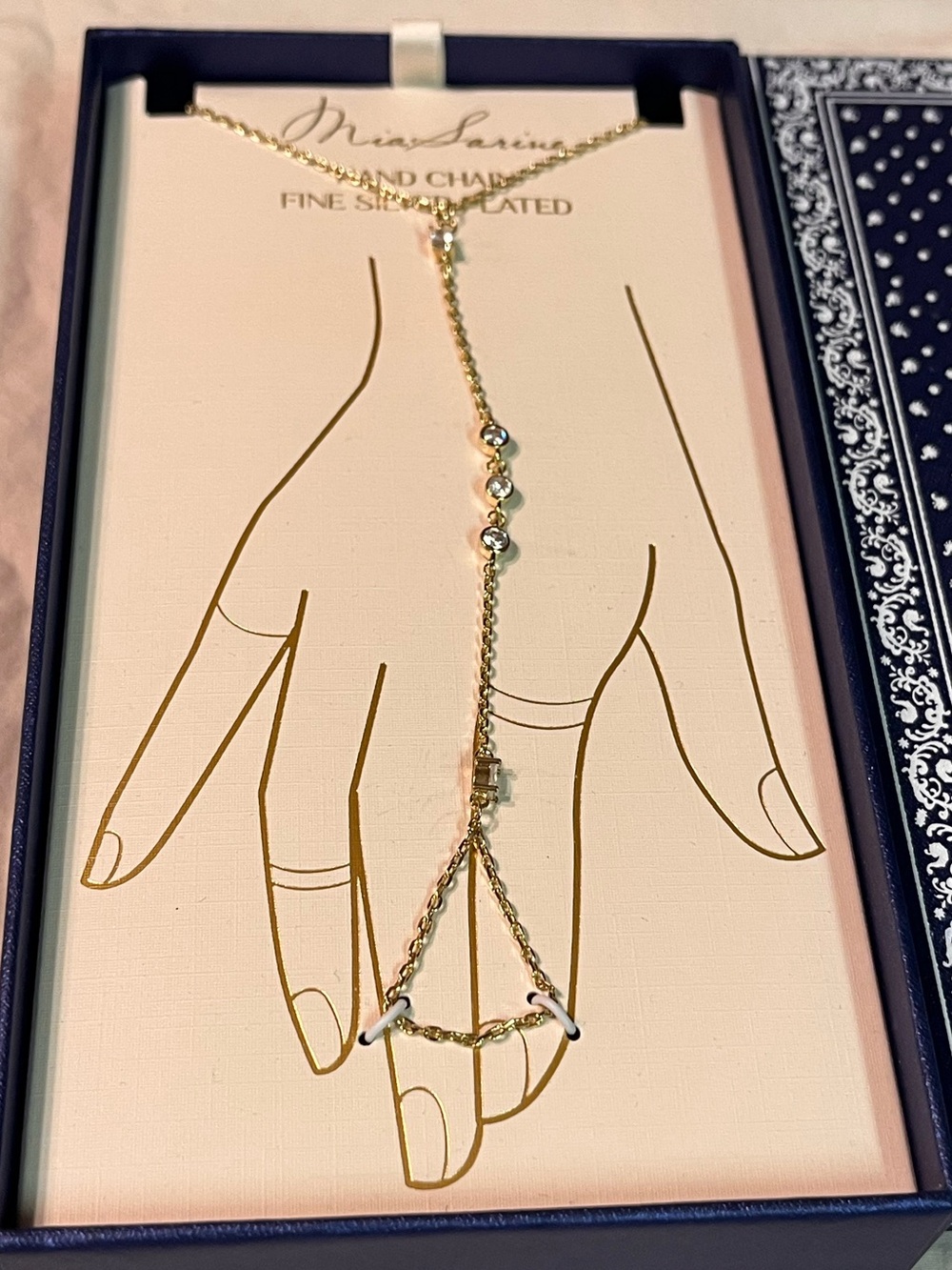 Mia Sara Gold-Tone Hand Chain Finger Bracelet - Delicate Gold Hand Harness
NEW